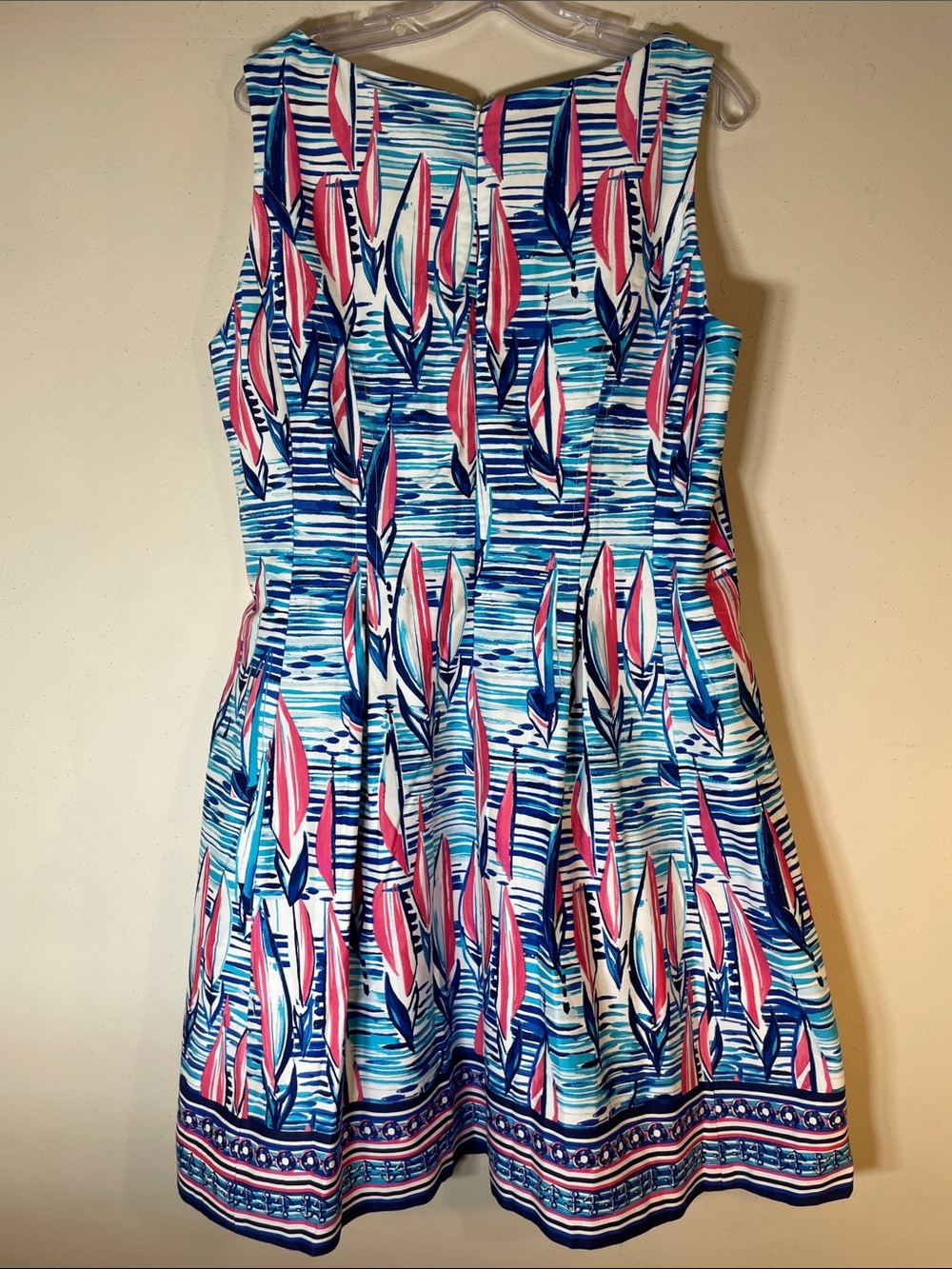 Pappagallo Bahama Blue Multi Sleeveless Sailboat Fit & Flare Dress. 16. NWT. - Picture 8 of 11